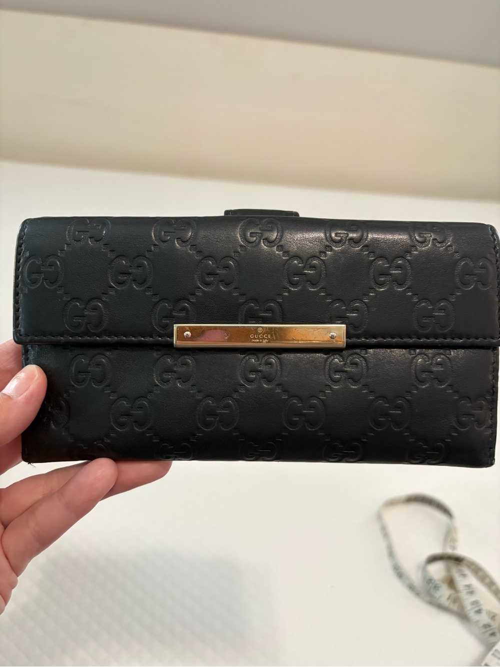 Authentic GUCCI Black Guccissima Leather Continental Flap Long Wallet GG